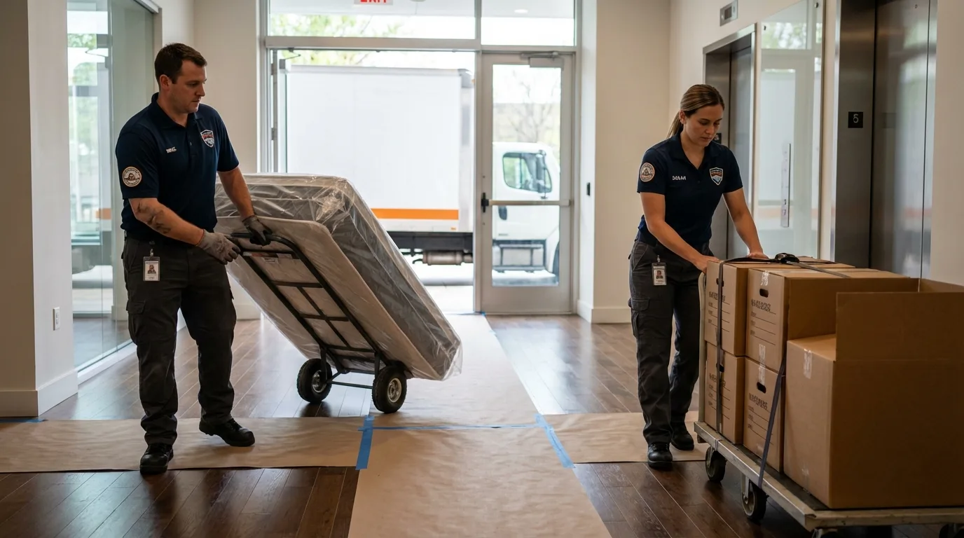 Professional apartment movers loading elevator in Salem, IL
